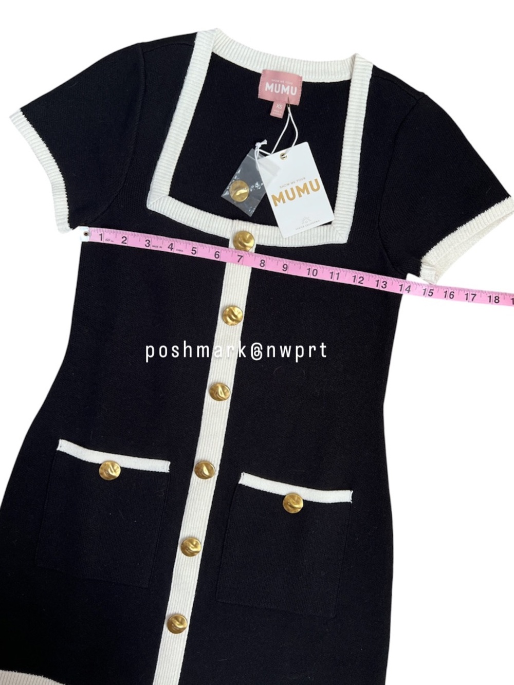 NWT 💯 Show Me Your Mumu Sofia Sweater Mini Dress Black White Cream XS NWT NEW - Picture 8 of 9